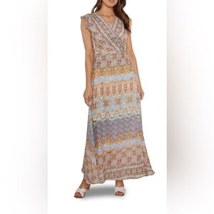 NWT RAGA- Star Maxi Wrap Dress in color Blue Sky. Size L